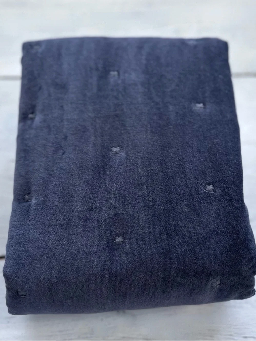 1 NEW Pottery Barn Velvet Tufted Quilted KING Pillow SHAM Dark Blue Raw Edge